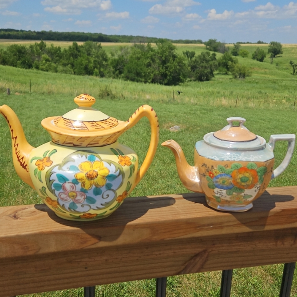 Lot Of 2 Vintage Hand-painted Japanese Teapots- Lusterware With Floral...